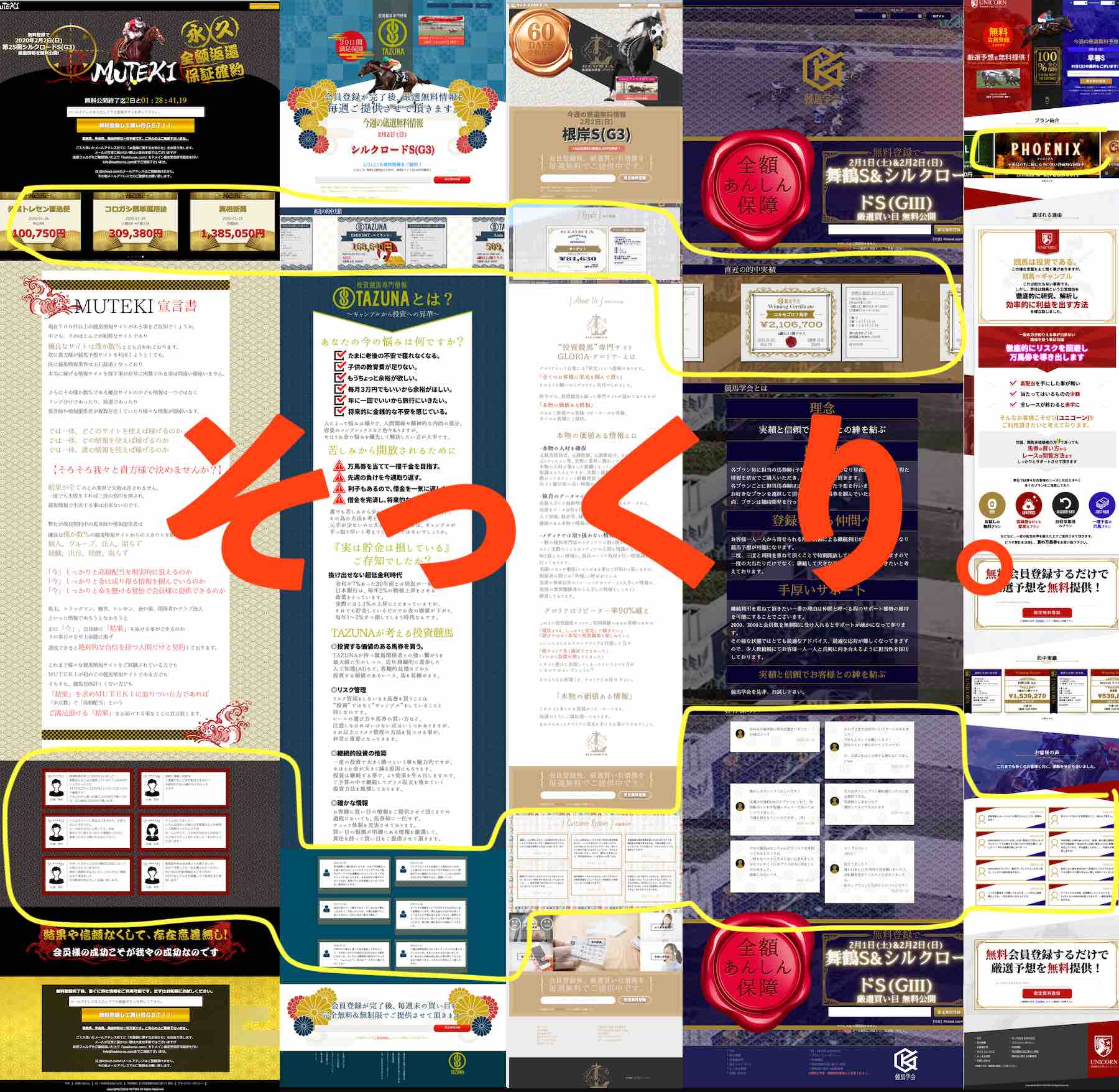 MUTEKIという競馬予想サイトはTAZUNA、競馬学会、グロリアなどとソックリ
